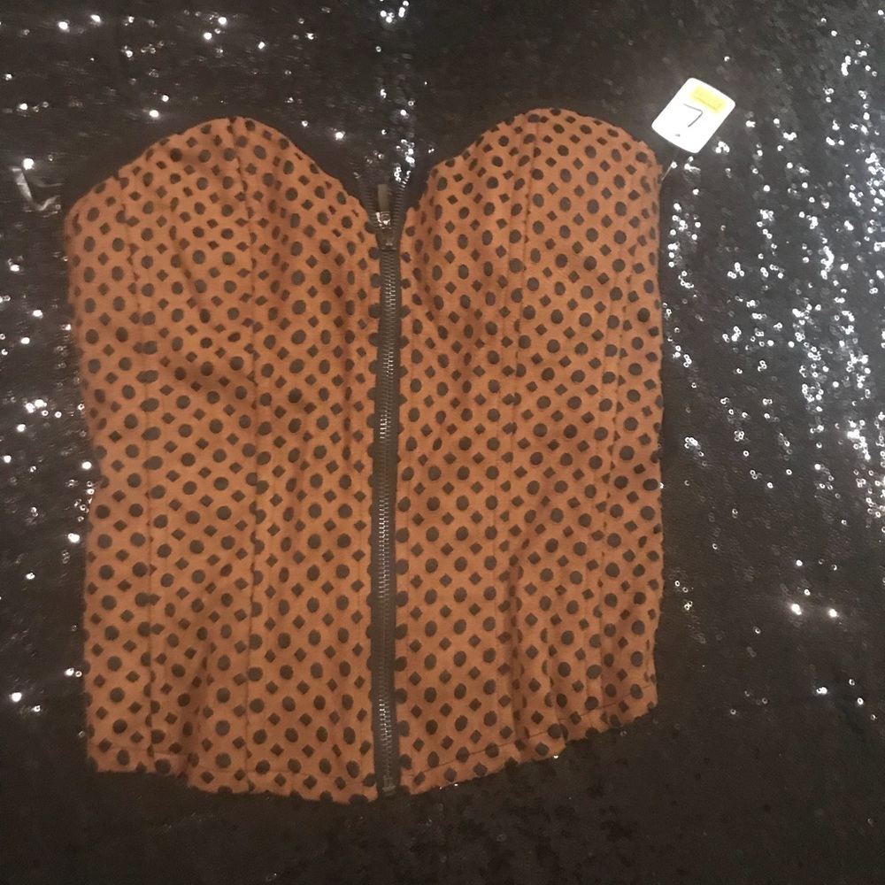 SEXY POLKA DOT LACE BACK ZIPPER FRONT BUSTIER NWT